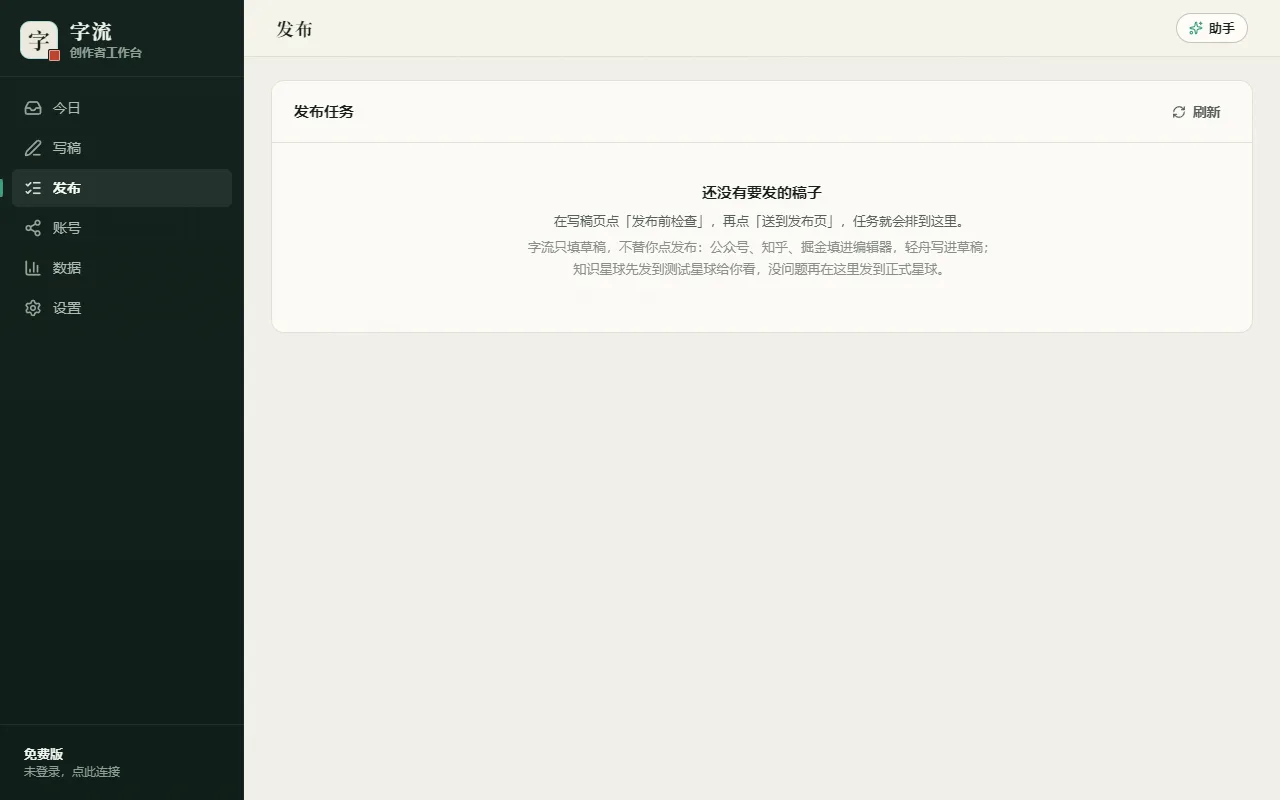 发布页:填稿、打开发布页、确认公开